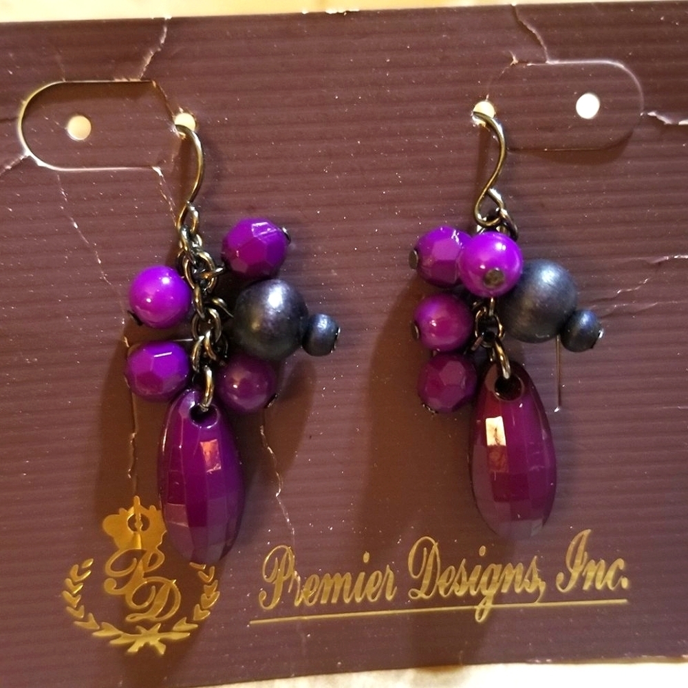 NEW Premier Designs Bohemian Purple and Black Long Bead Earrings